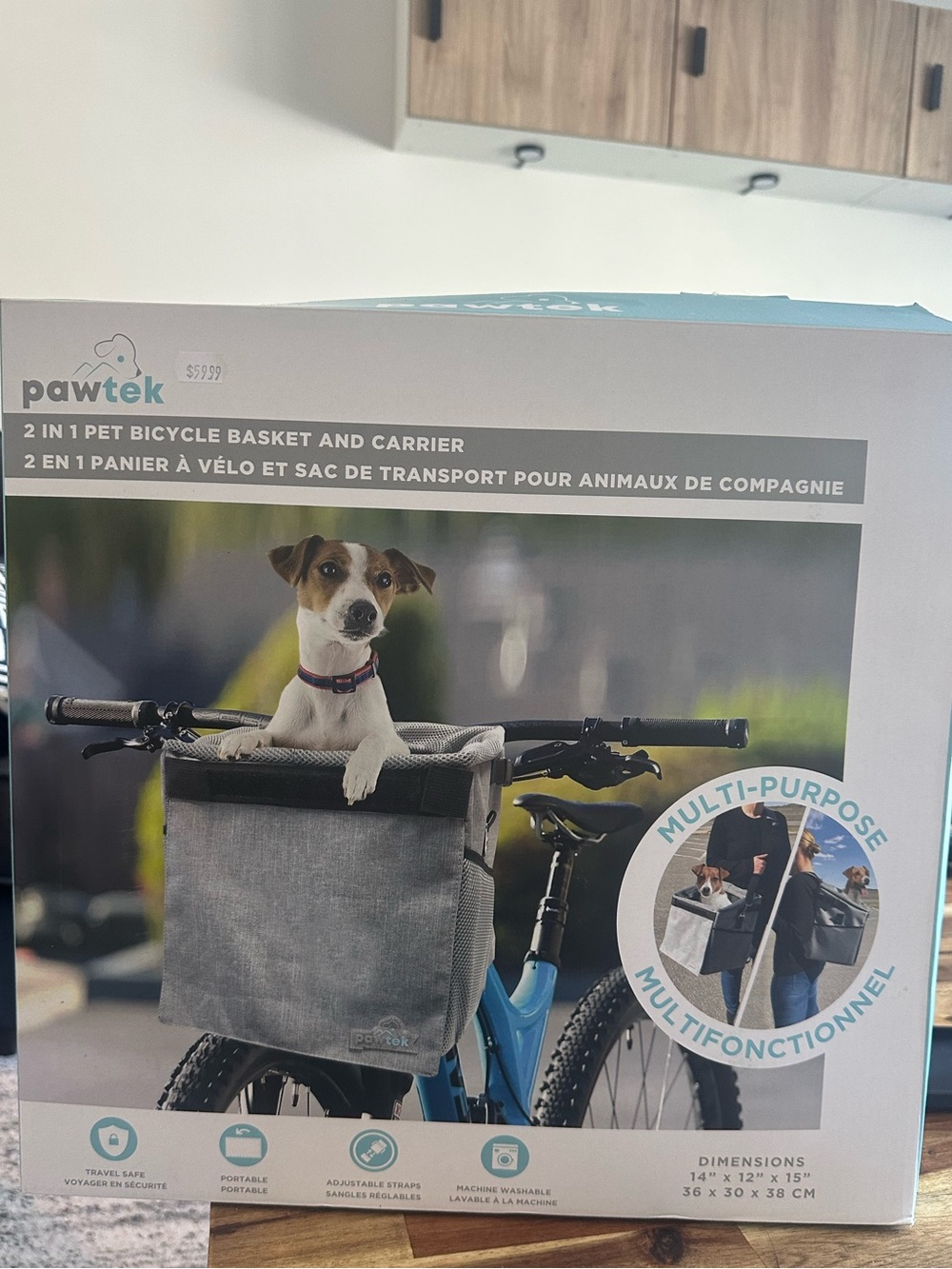Pawtek Gray 2-in-1 Pet Bicycle Basket and Carrier